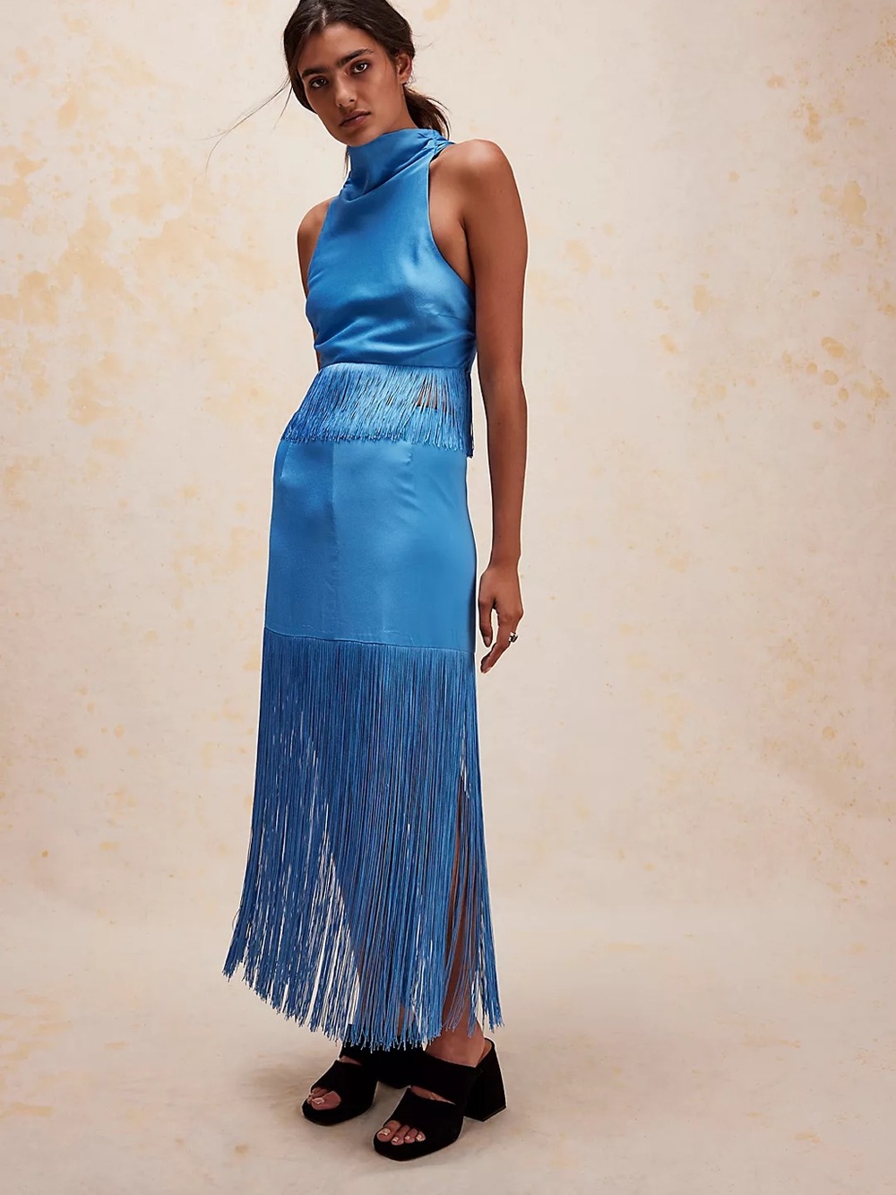 SAYLOR Lynne Set Maxi Skirt with Long Fringe in Bright Blue